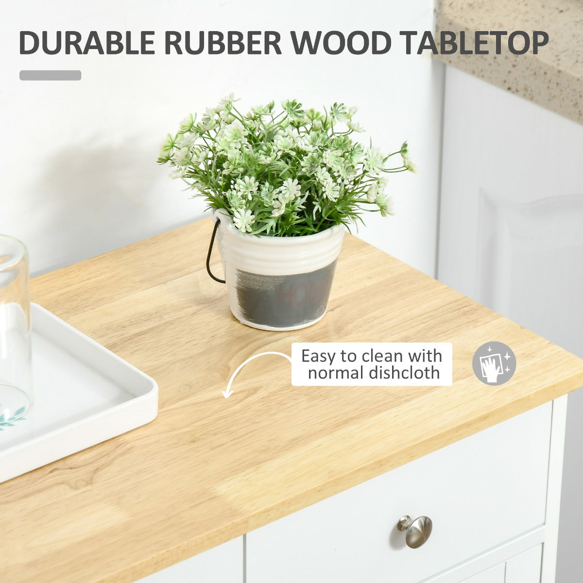 HOMCOM Modern Sideboard for Kitchen & Hallway Solid Wood Top