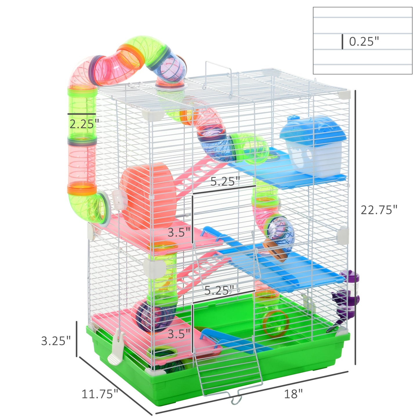 PawHut Portable 5-Tier Hamster Travel Cage with Wheel & Tube