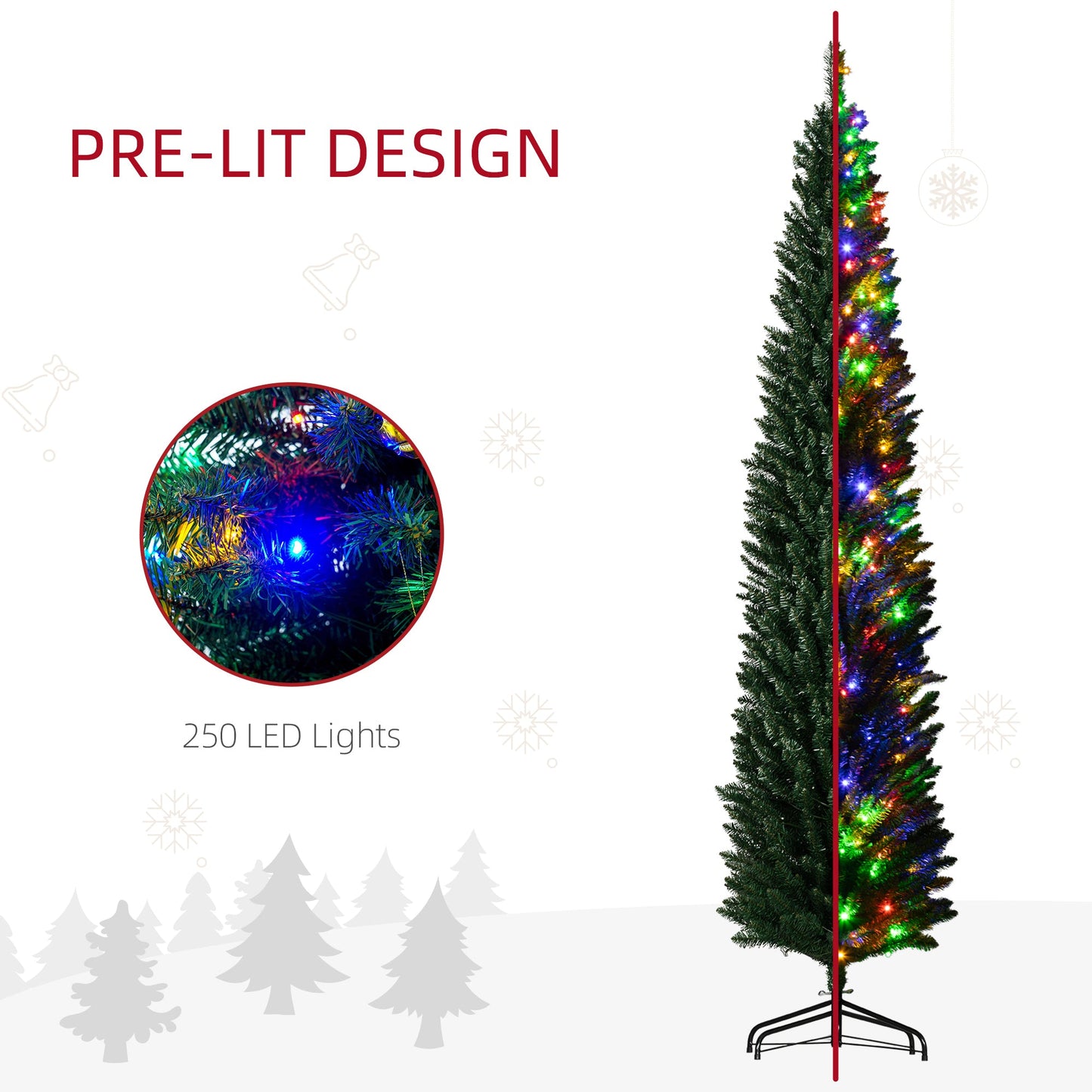 HOMCOM 8 Ft Slim Pencil Christmas Tree, Holiday Color LEDs
