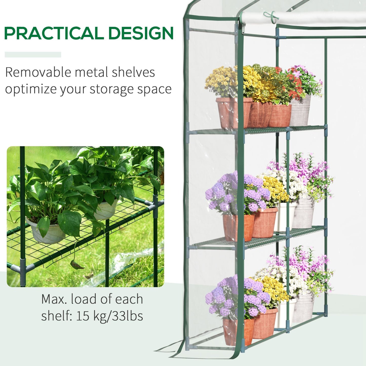 Outsunny Mini Walk-In Greenhouse for Garden, 3-Tier Shelves