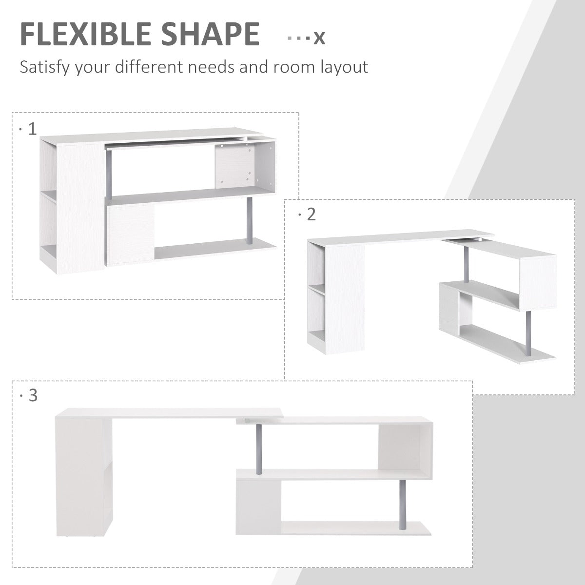 HOMCOM Modern L-Shaped Desk for Home Office, 360° Rotating