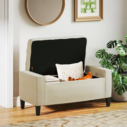 HOMCOM Linen Ottoman Bench for Entryway, Lift-Top Storage