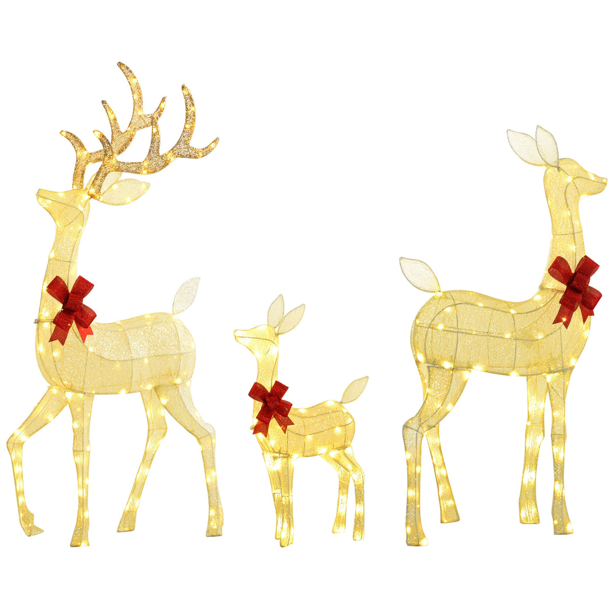 Outsunny 3-Piece Silver Lighted Deer Family Outdoor Decor, 2 Modes