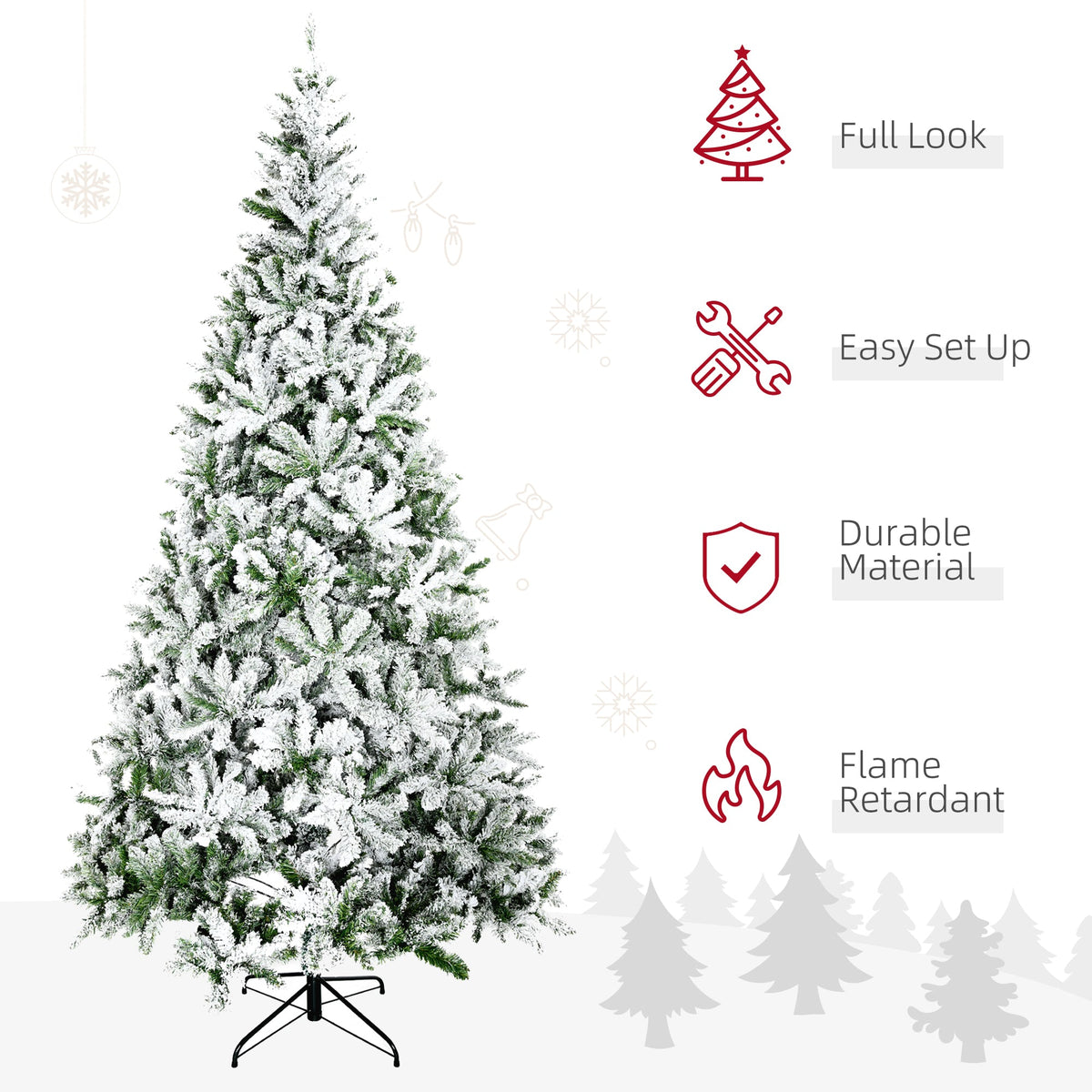 HOMCOM 9 Ft Snow-Flocked Pine Christmas Tree for Home, Unlit