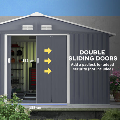 Outsunny Metal Backyard Shed 11x13, Double-Locking Doors