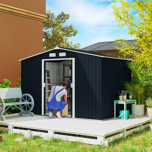 Outsunny 9x6 Steel Backyard Storage Shed with Foundation Kit