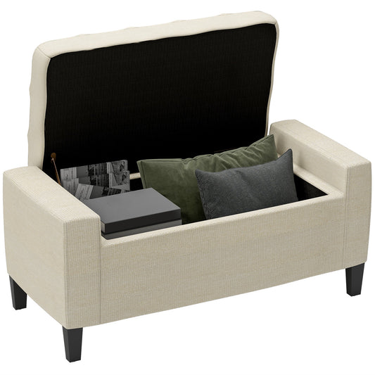 HOMCOM Linen Ottoman Bench for Entryway, Lift-Top Storage