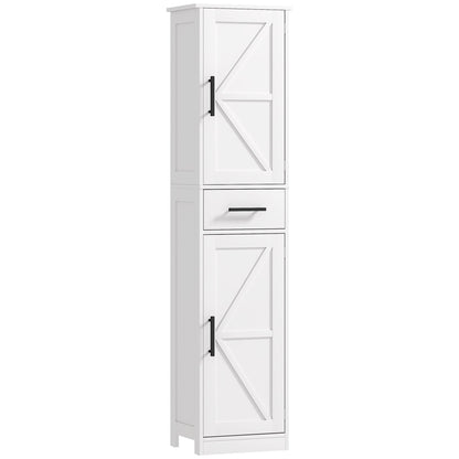 HOMCOM Farmhouse Tall Bathroom Linen Cabinet with Barn Doors
