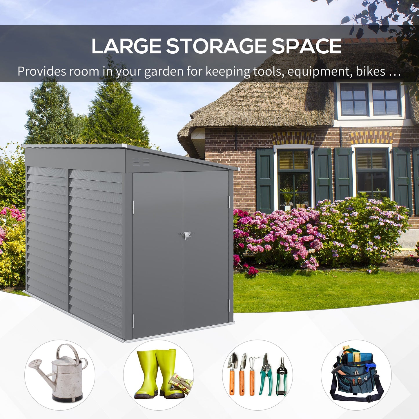 Outsunny Slim Lean-To Steel Storage Shed for Patio, Lockable