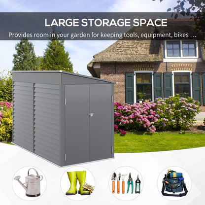 Outsunny Slim Lean-To Steel Storage Shed for Patio, Lockable