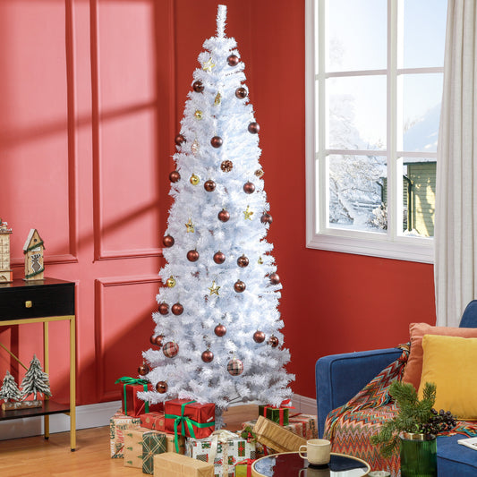 HOMCOM Slim 7 ft White Christmas Tree with Stand for Corners