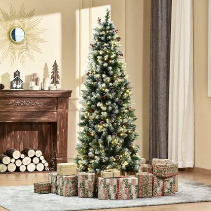 HOMCOM 6 Ft Flocked Christmas Tree for Living Rooms, 300 LEDs