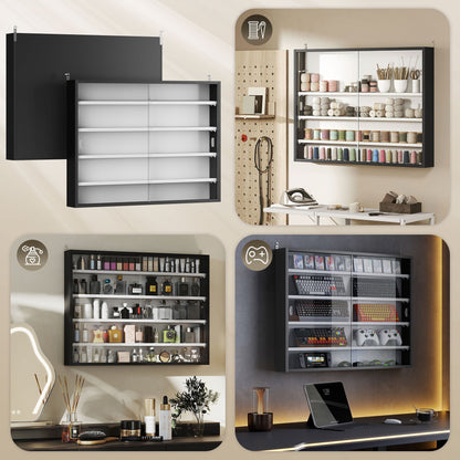 HOMCOM Modern Wall Cabinet for Collectibles, Glass Doors
