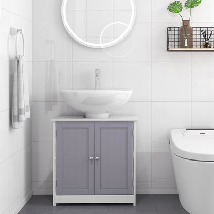 Two-Tone kleankin Bath Vanity Cabinet, U-Cut & Adj. Shelf