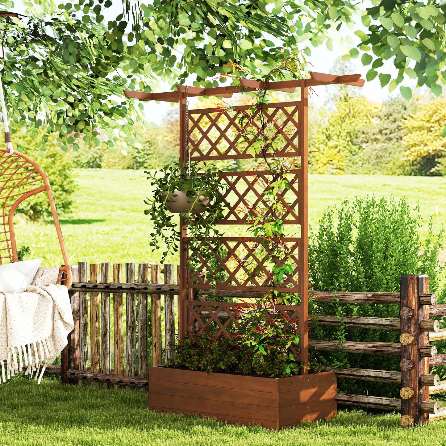 Outsunny Wooden Trellis Planter for Patio, Climbing Support
