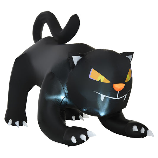 HOMCOM 6.2-Ft Halloween Black Cat Yard Inflatable, LED-Lit