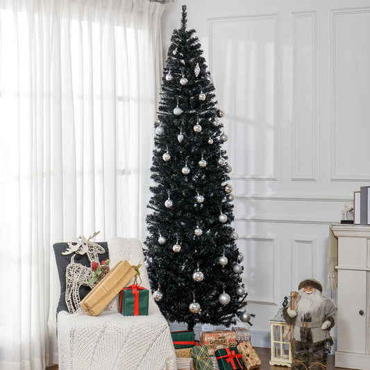 HOMCOM Black 8ft Pencil Christmas Tree for Holidays, Stand