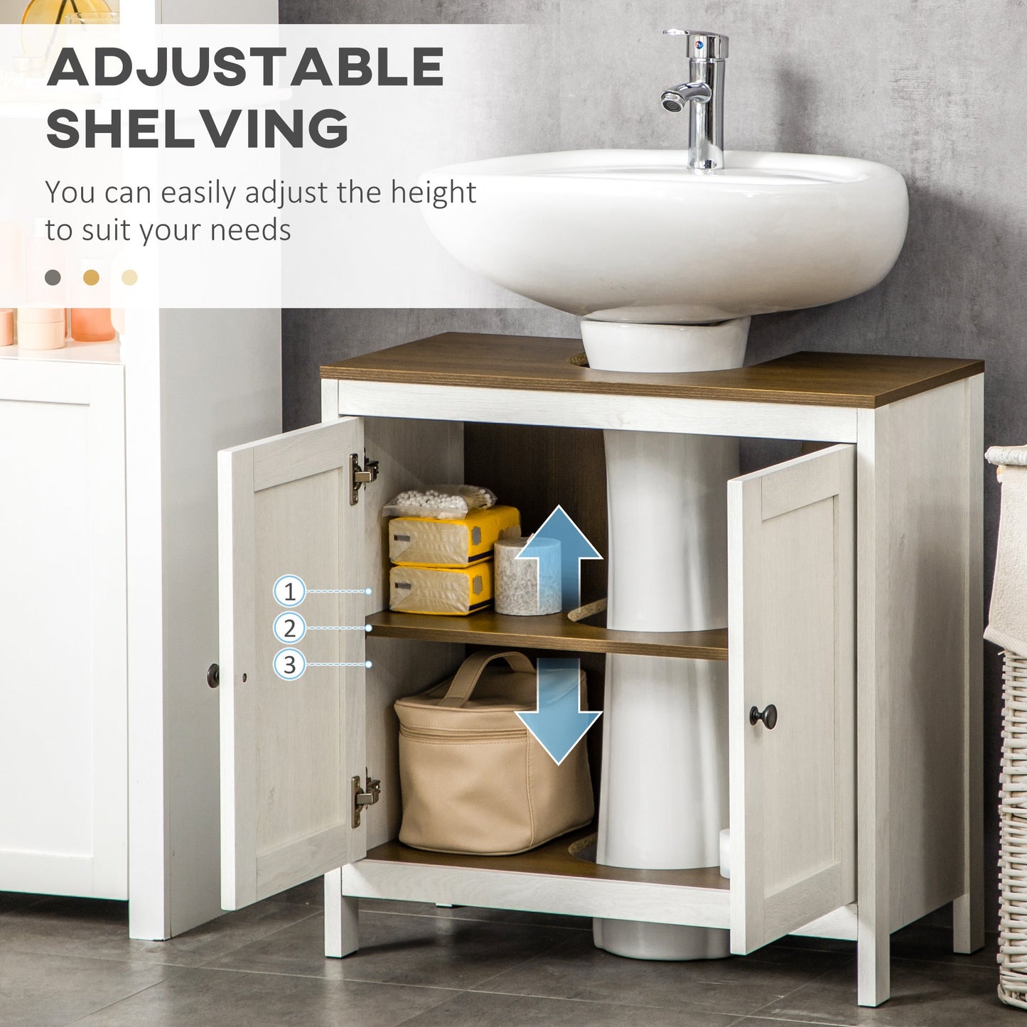 kleankin Sleek Under-Sink Bathroom Cabinet, Adjustable Shelf