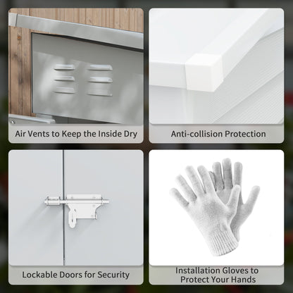 Outsunny White Metal Garden Shed, Lockable Yard Storage