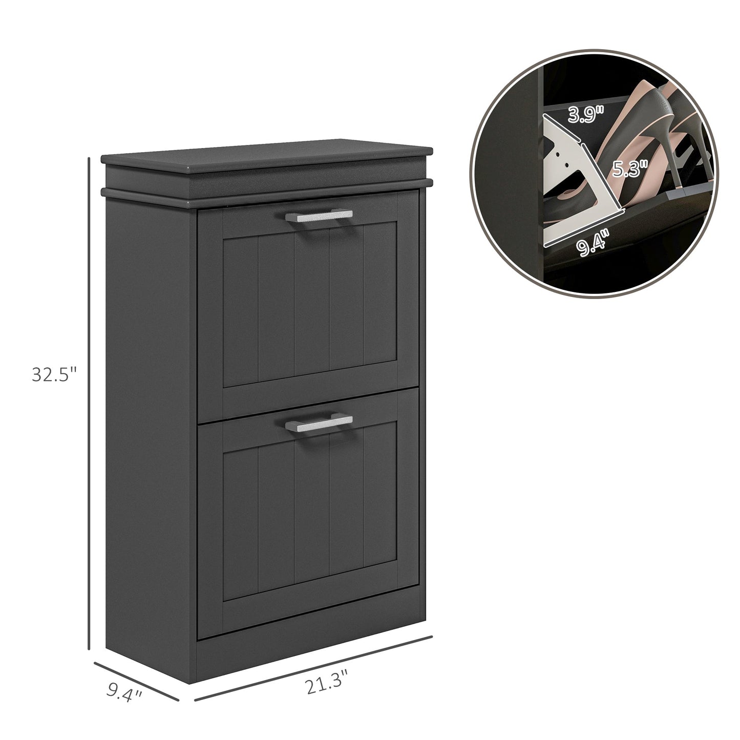 HOMCOM Modern Shoe Cabinet for Entryway, Slim 2 Flip-Drawers