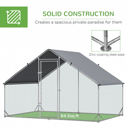 PawHut Metal Walk-In Chicken Run, Backyard All-Weather Cover
