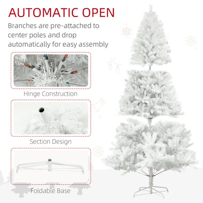 HOMCOM 7.5ft Unlit White Christmas Tree for Home, Auto-Open