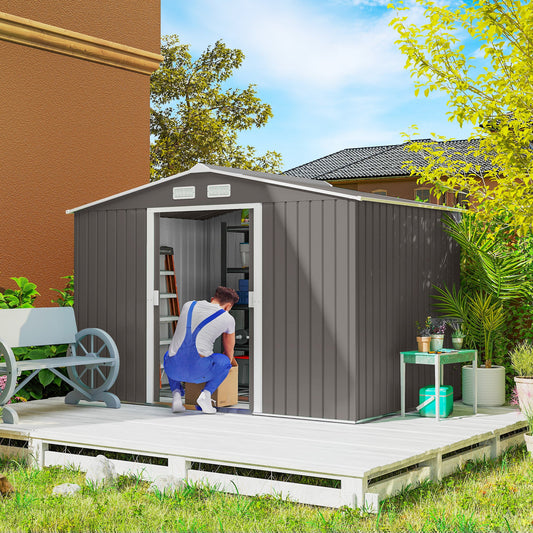 Outsunny Metal Storage Shed, Backyard 9x6, Foundation Kit