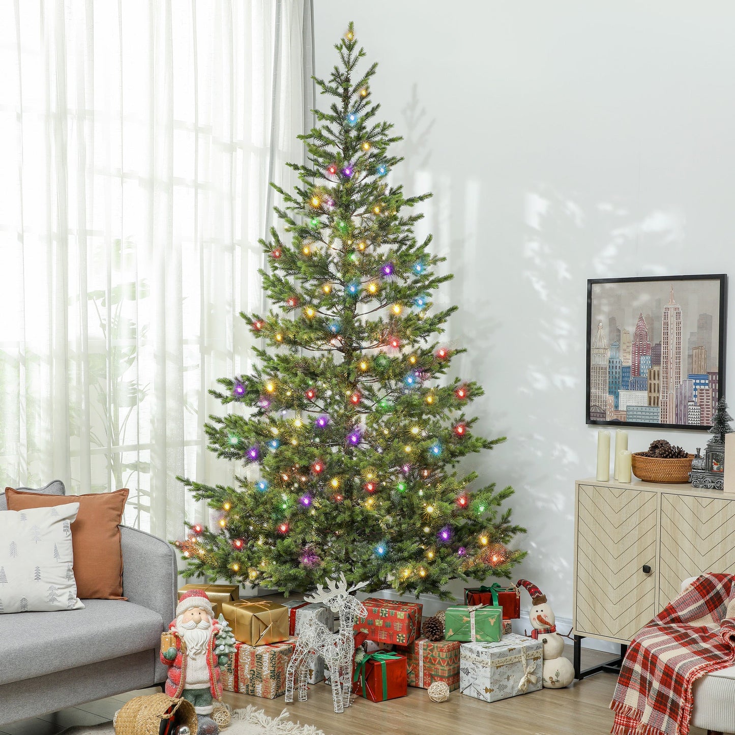 HOMCOM 9 Ft Pre-Lit LED Sparse Cedar Christmas Tree for Home