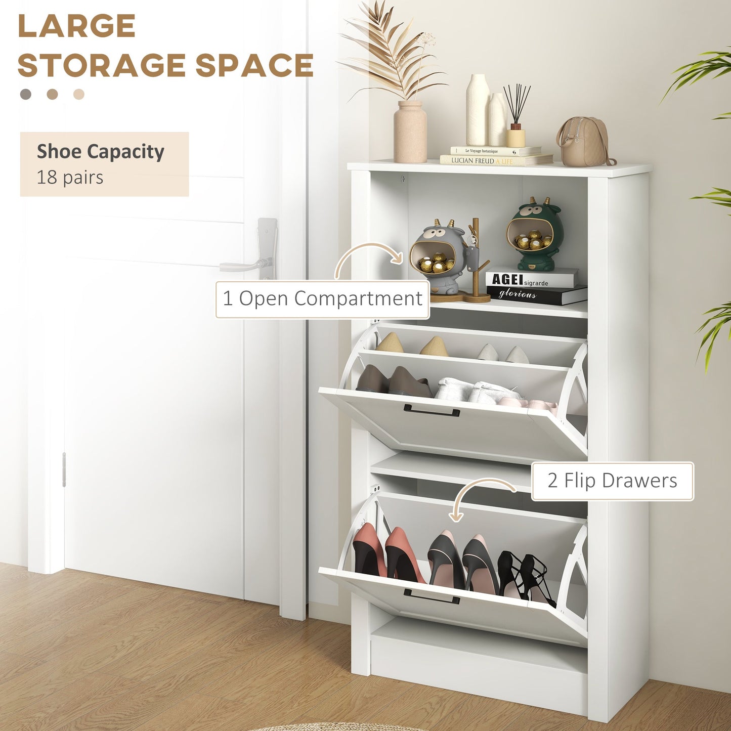 HOMCOM Modern Shoe Cabinet for Entryway with 2 Flip Drawers
