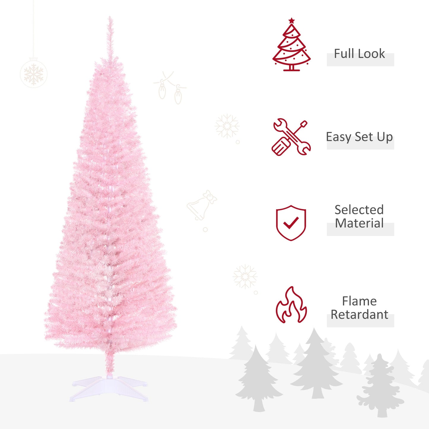 HOMCOM Slim Pink Pencil Christmas Tree for Corners, 294 Tips