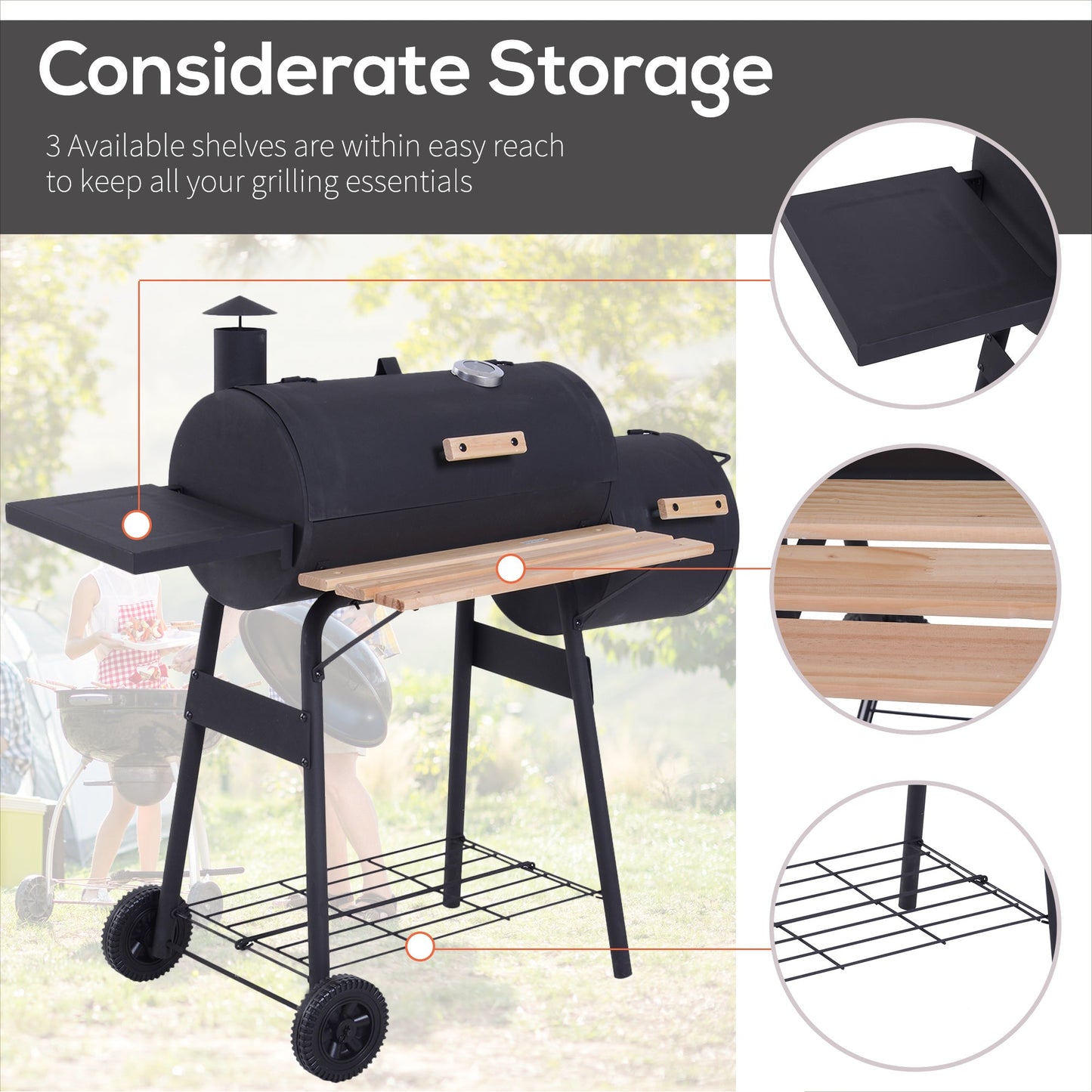 Outsunny Portable Charcoal Grill for Backyard with Wheels