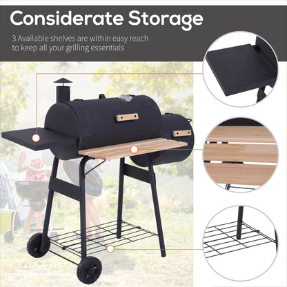 Outsunny Portable Charcoal Grill for Backyard with Wheels