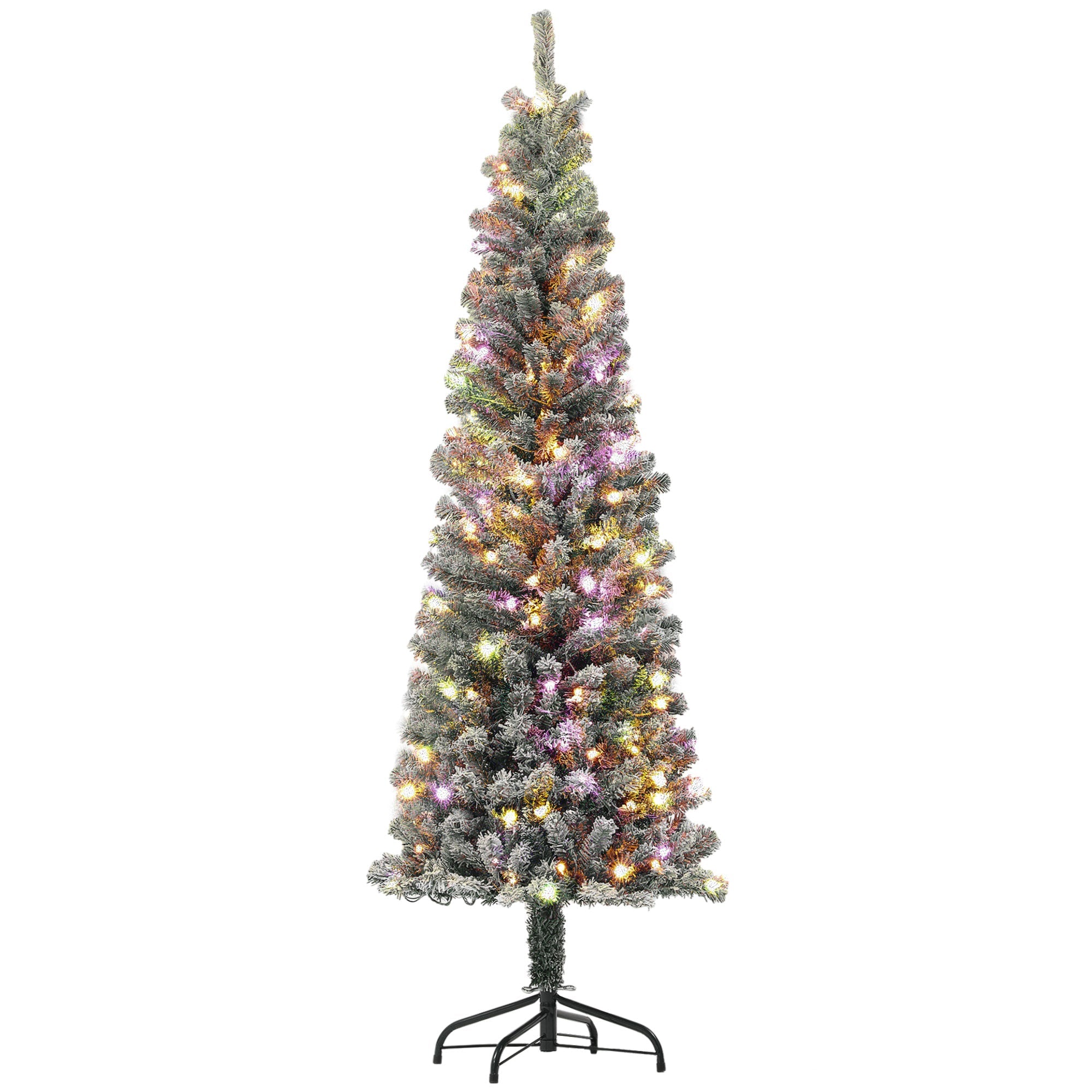 HOMCOM 6ft Slim Flocked Tree for Small Spaces Dual-Color LED ...