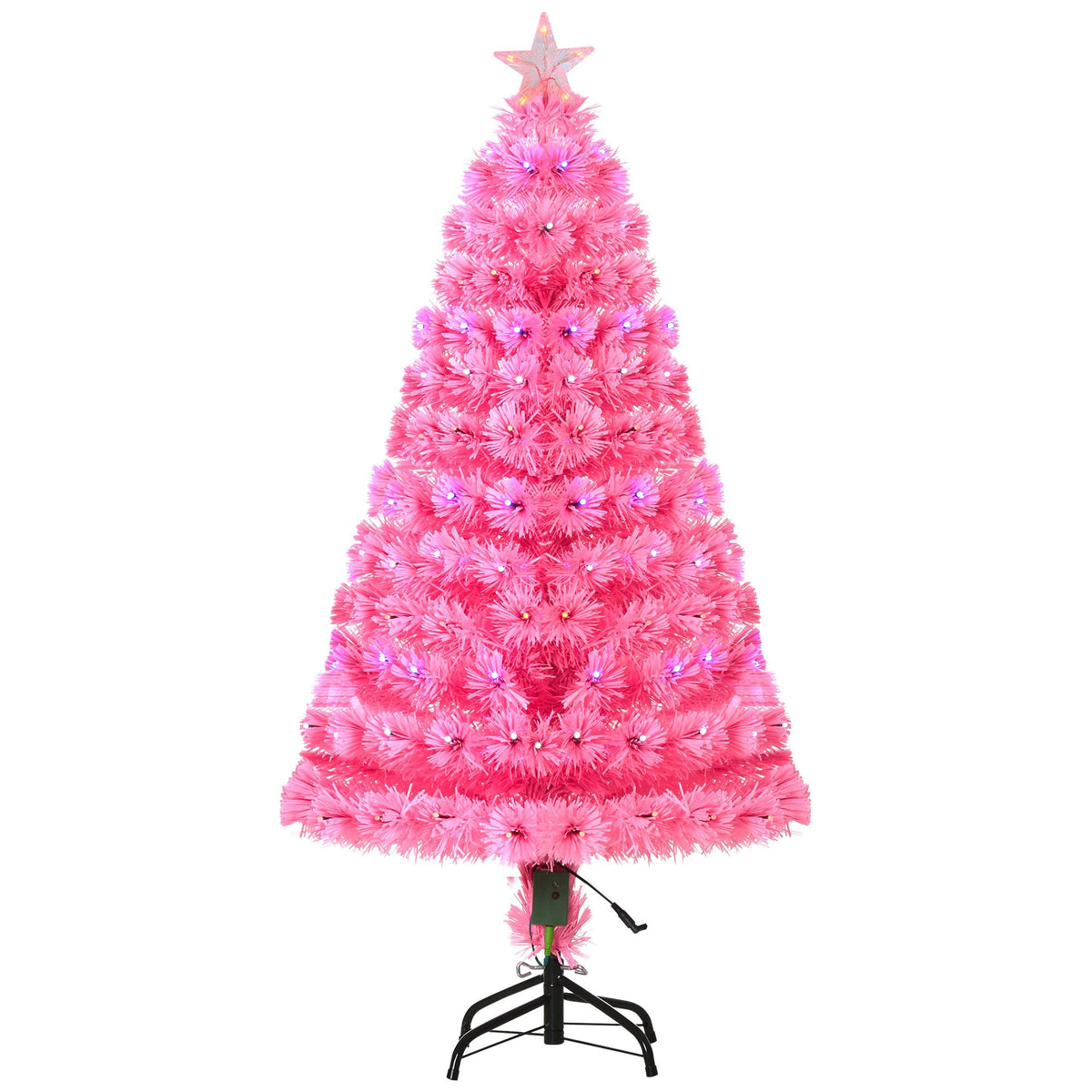 HOMCOM 4 Ft Pink Fiber-Optic Christmas Tree, Holiday Glow