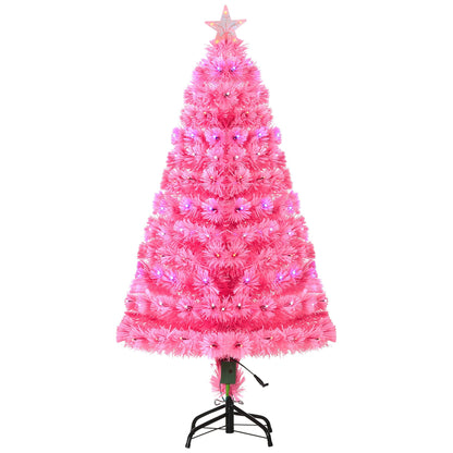 HOMCOM 4 Ft Pink Fiber-Optic Christmas Tree, Holiday Glow