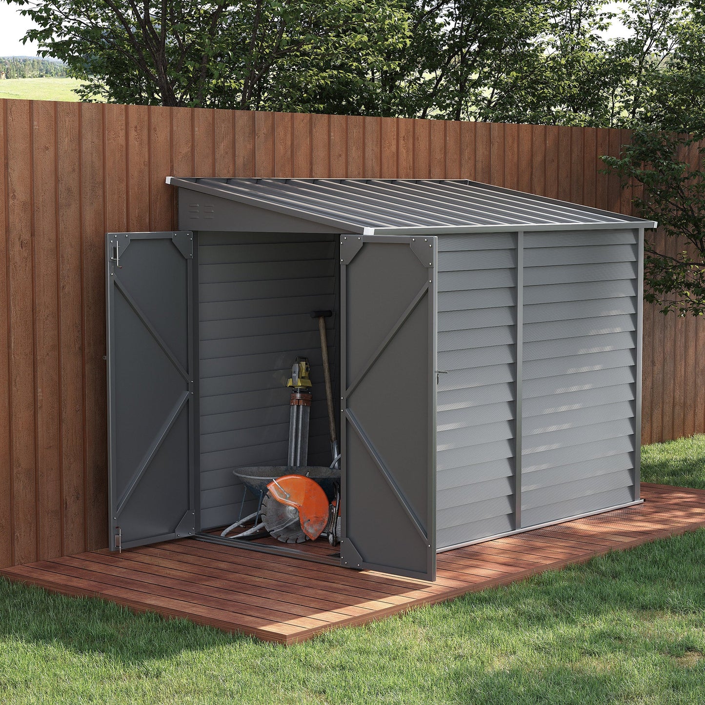 Outsunny Slim Lean-To Steel Storage Shed for Patio, Lockable