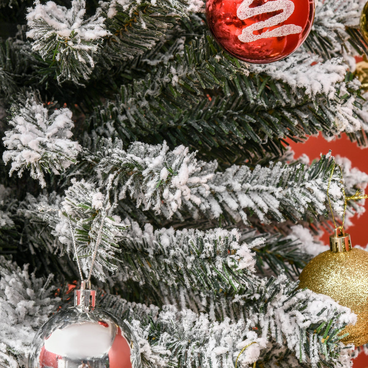 HOMCOM 9 Ft Slim Snow-Flocked Christmas Tree, Small Spaces