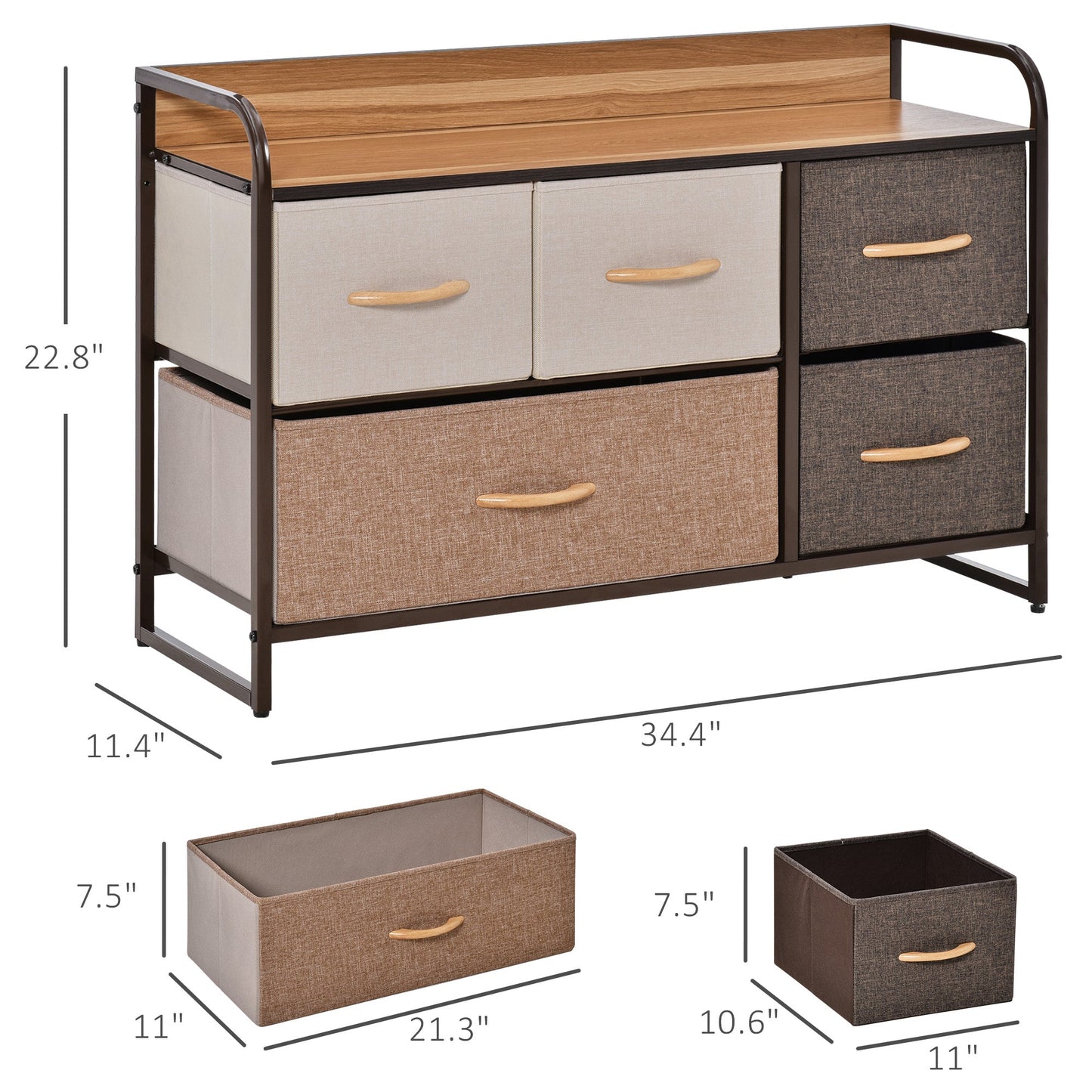 HOMCOM Colorful 5-Drawer Dresser for Nursery, Steel Frame