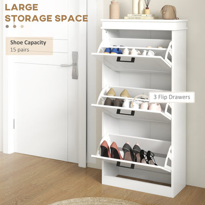 HOMCOM Modern White Entryway Shoe Cabinet, Slim 15-Pair