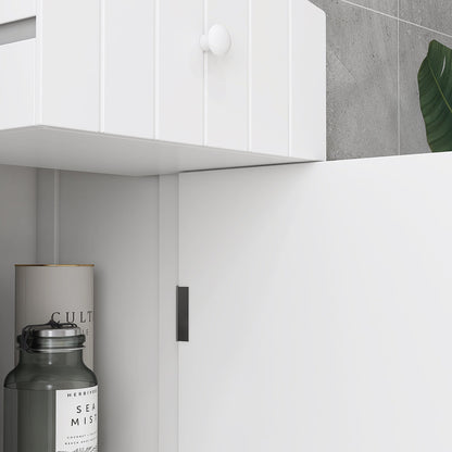 HOMCOM White Bathroom Linen Tower with Shelves and Drawer