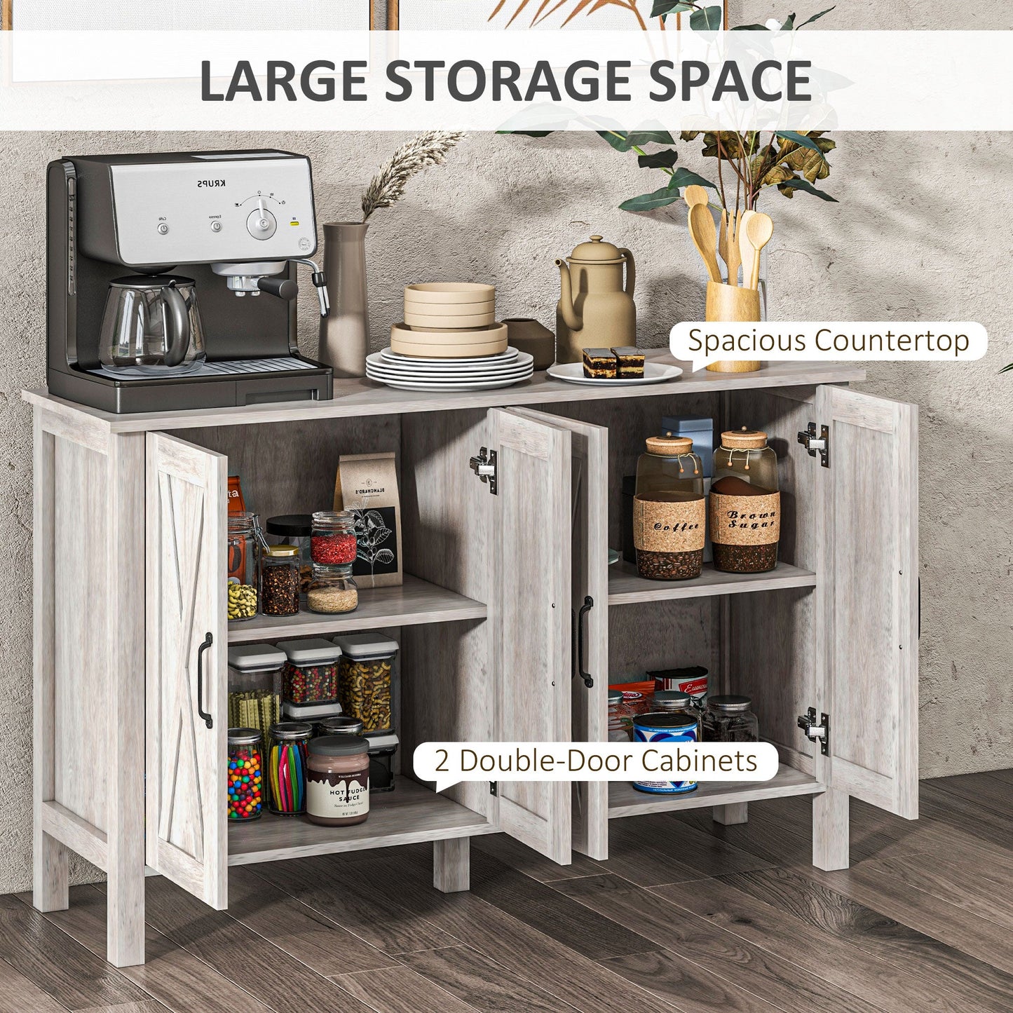 HOMCOM Farmhouse Buffet Cabinet for Dining Room, Barn Doors