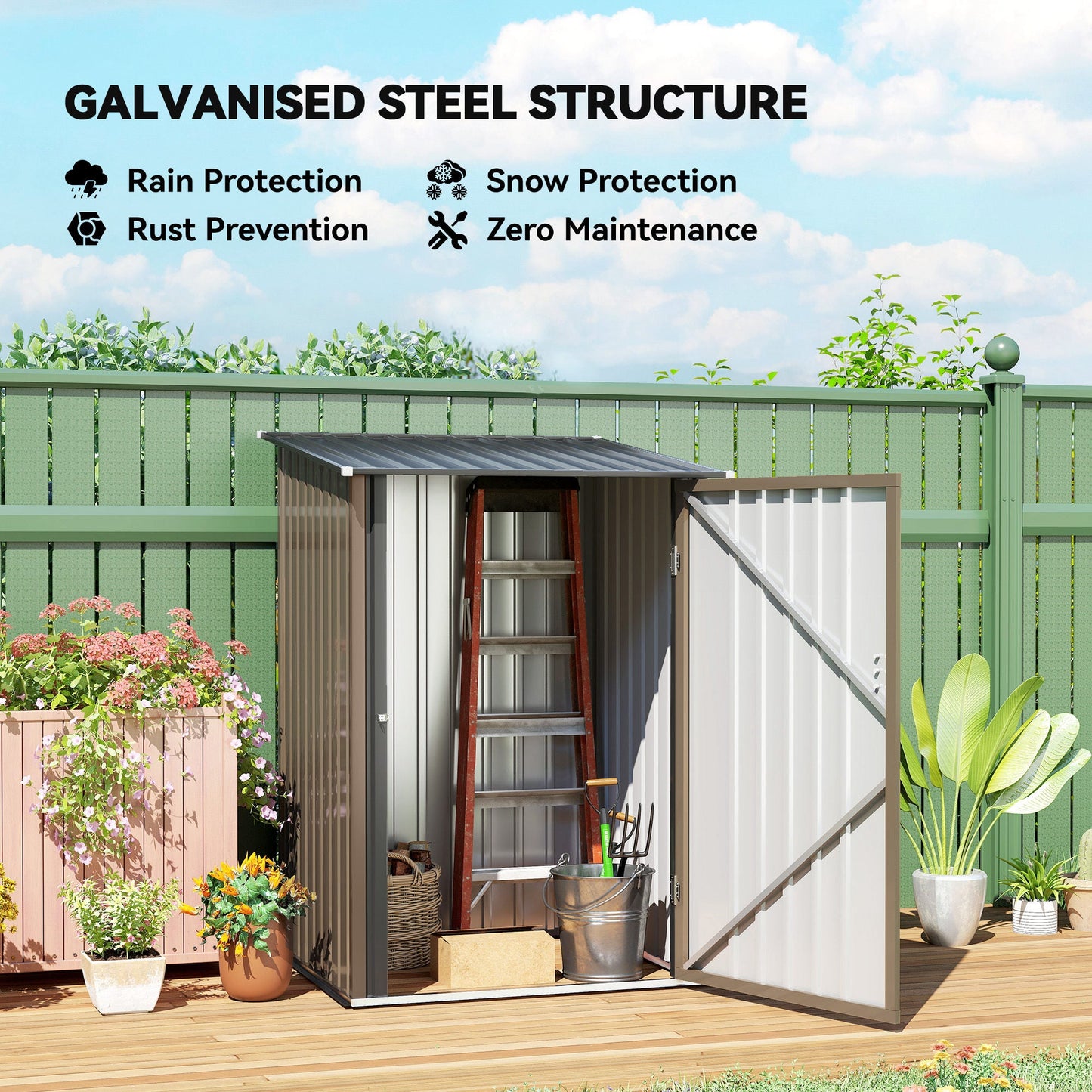 Outsunny Lean-To Patio Shed, Lockable Galvanized Steel