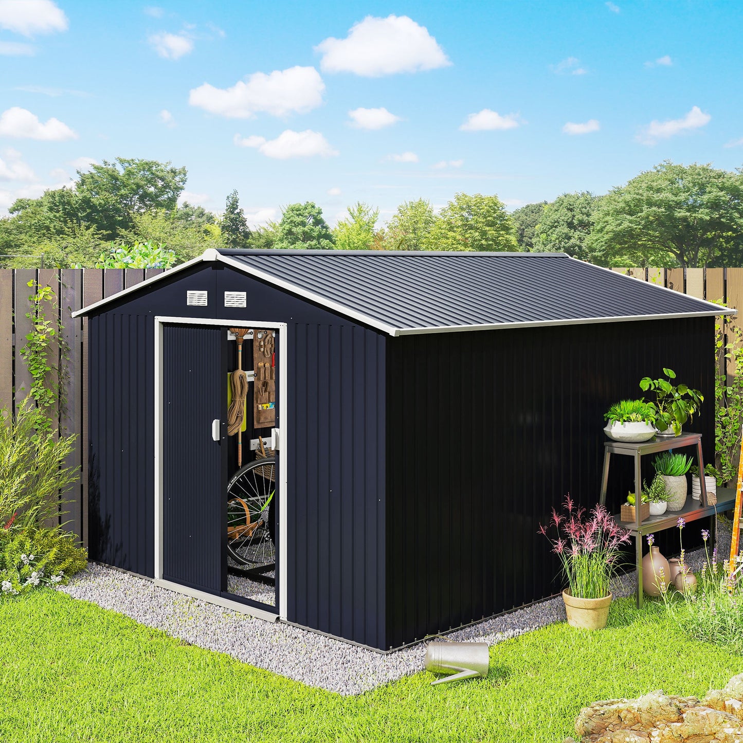 Outsunny Metal Backyard Shed with Lockable Doors & Vents
