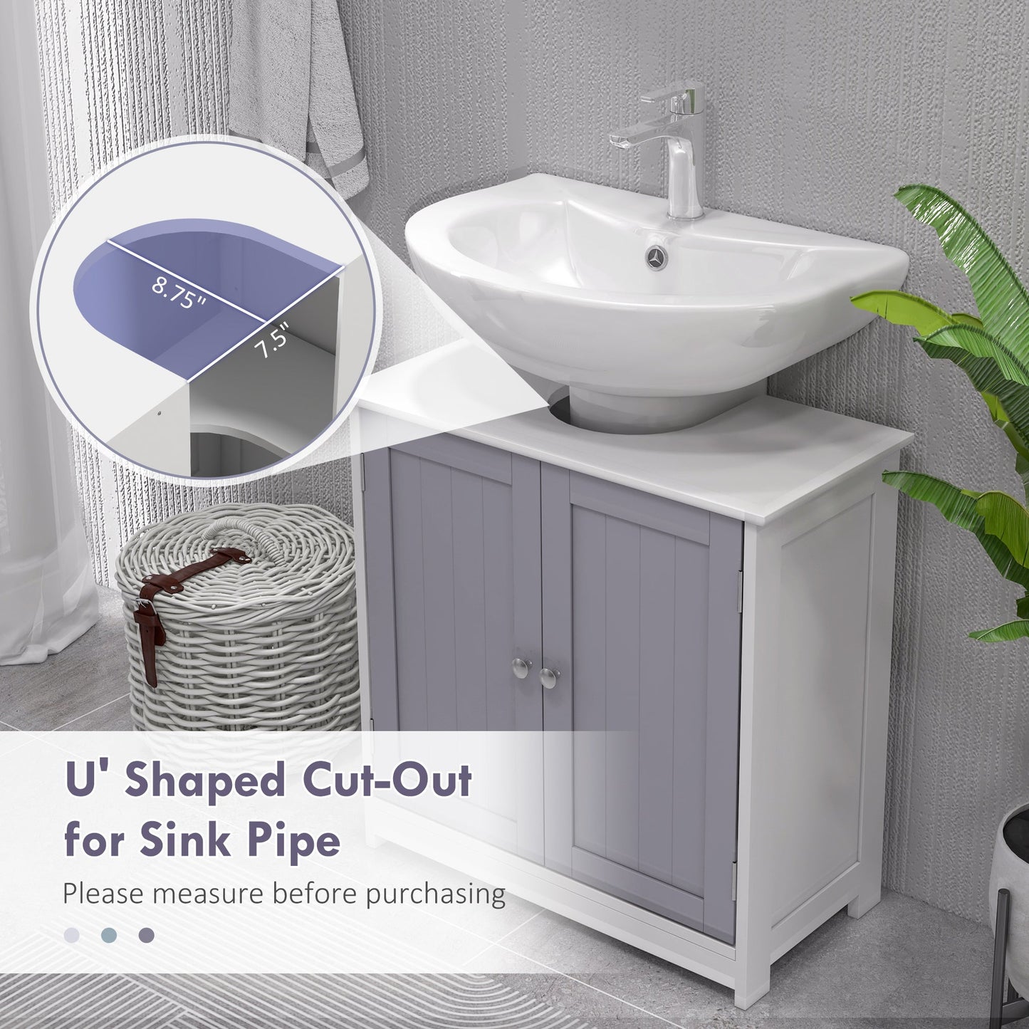 Two-Tone kleankin Bath Vanity Cabinet, U-Cut & Adj. Shelf