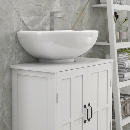 kleankin Modern Pedestal Sink Bath Cabinet, Adjustable Shelf