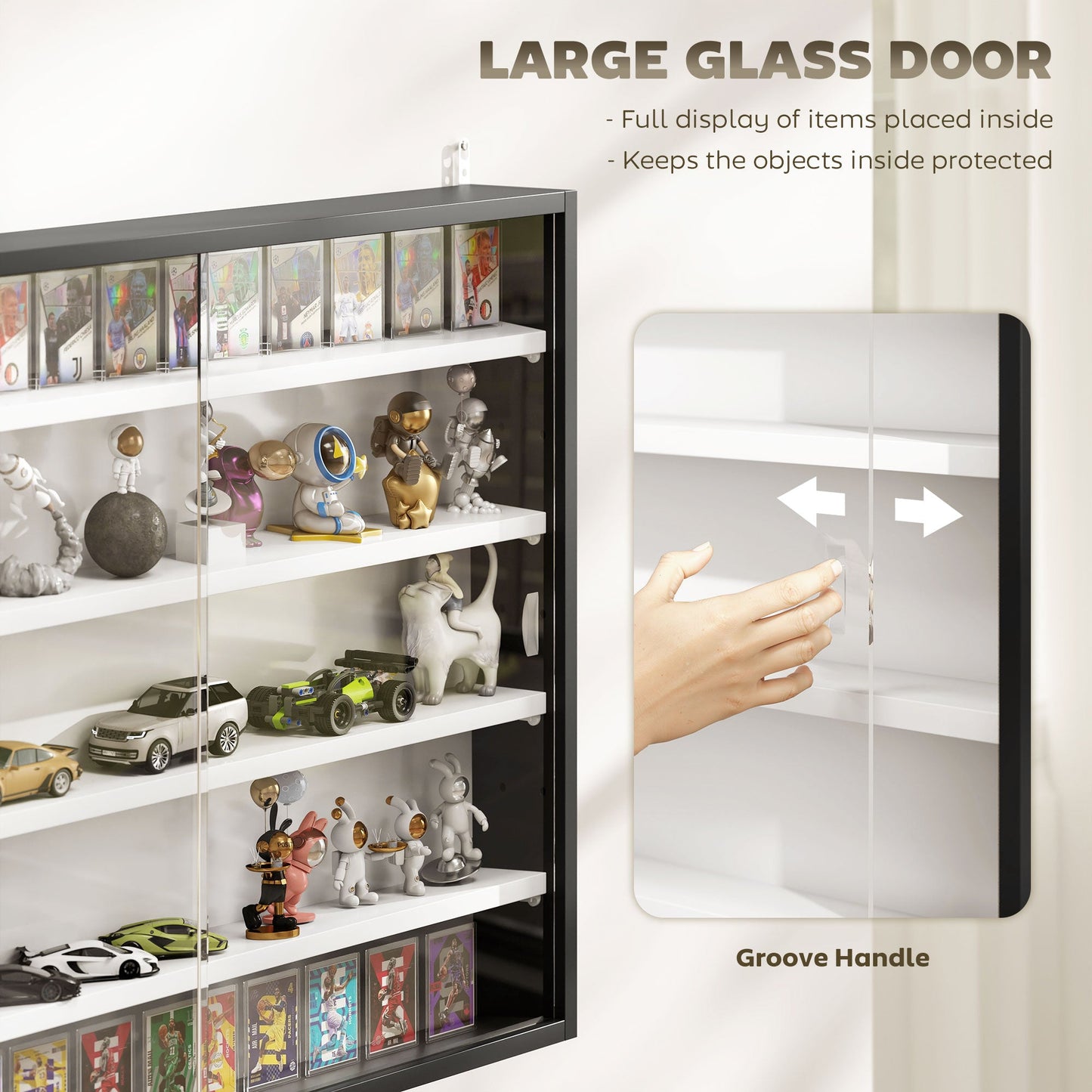 HOMCOM Modern Wall Cabinet for Collectibles, Glass Doors