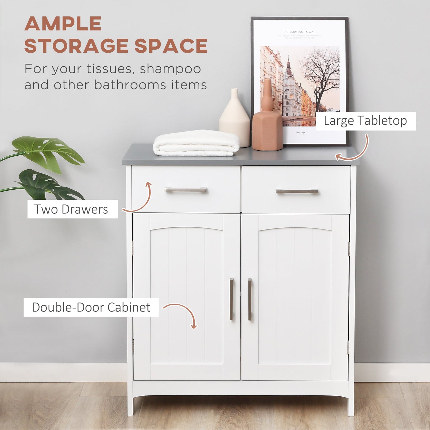 kleankin White Bathroom Cabinet: Drawers & Adjustable Shelf