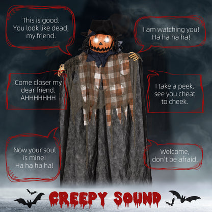 HOMCOM 6ft Hanging Pumpkin Ghost, Outdoor LED Eyes & Sound