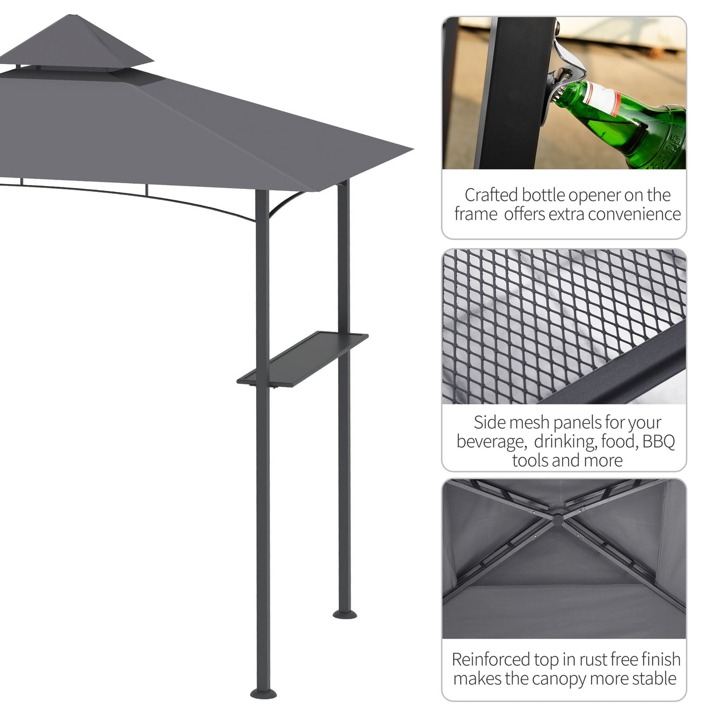 Outsunny Modern Grill Gazebo for Backyard BBQ, Side Shelves
