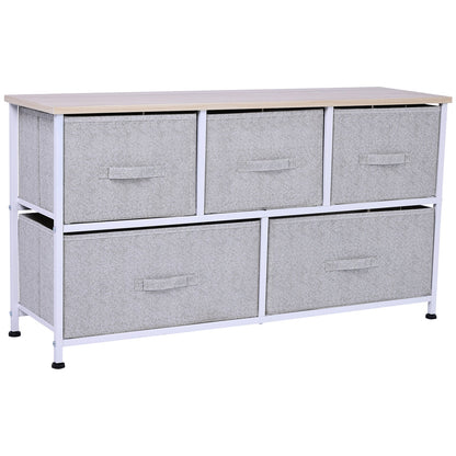 HOMCOM Modern 5-Drawer Bedroom Dresser with Fabric Bins